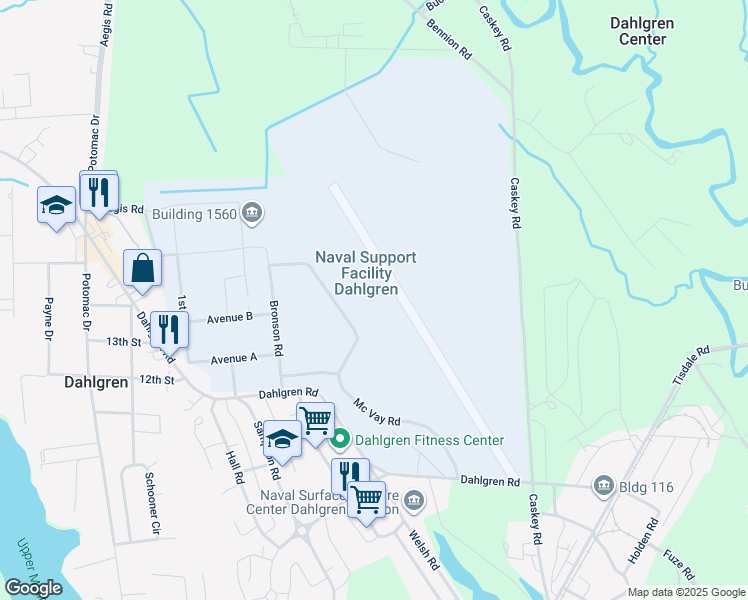 map of restaurants, bars, coffee shops, grocery stores, and more near in Dahlgren