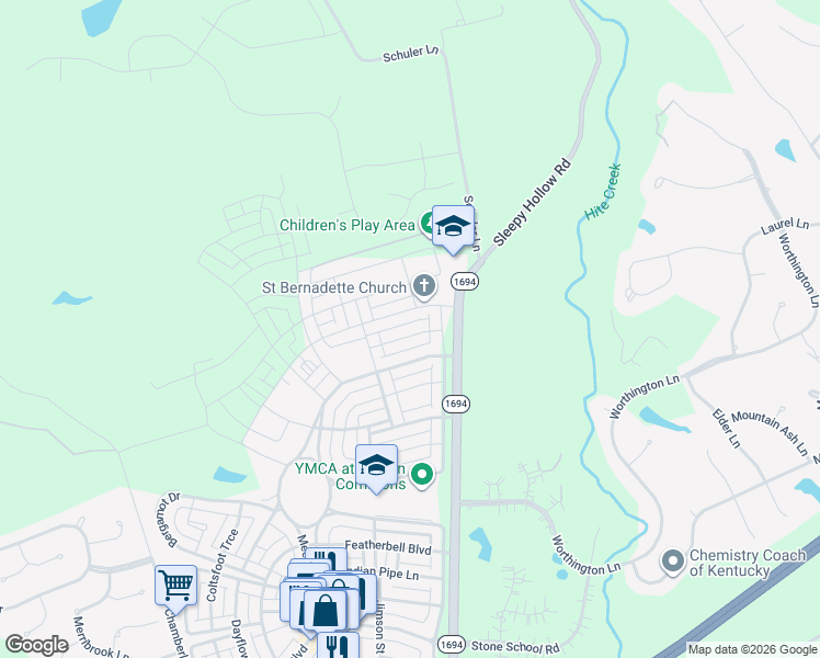 map of restaurants, bars, coffee shops, grocery stores, and more near 6418 Paintbrush Lane in Prospect