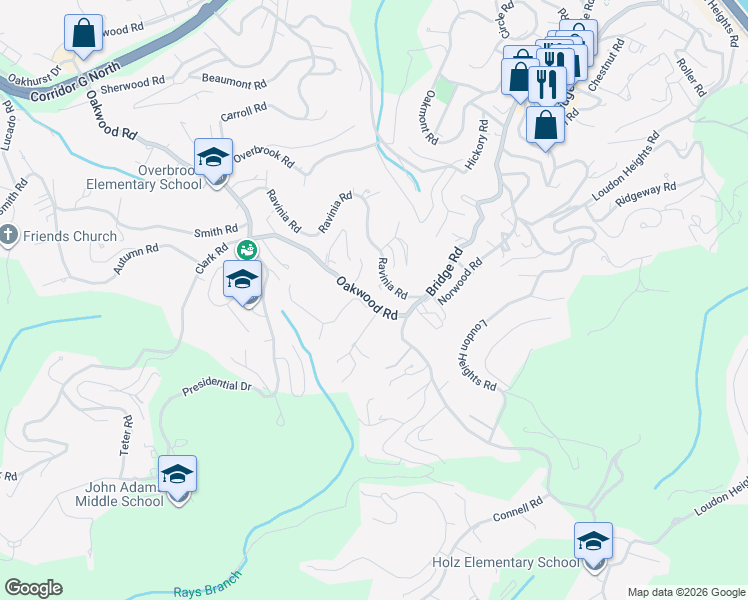 map of restaurants, bars, coffee shops, grocery stores, and more near 117 Oakwood Road in Charleston