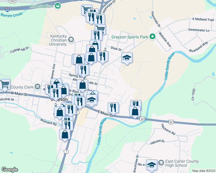 map of restaurants, bars, coffee shops, grocery stores, and more near Cs-1070-80 in Grayson