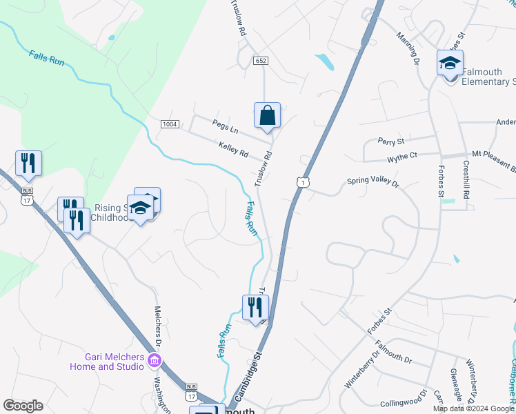 map of restaurants, bars, coffee shops, grocery stores, and more near 97 Truslow Road in Falmouth