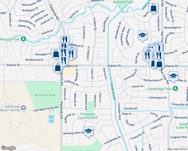 map of restaurants, bars, coffee shops, grocery stores, and more near 1137 Tulare Dr in Vacaville