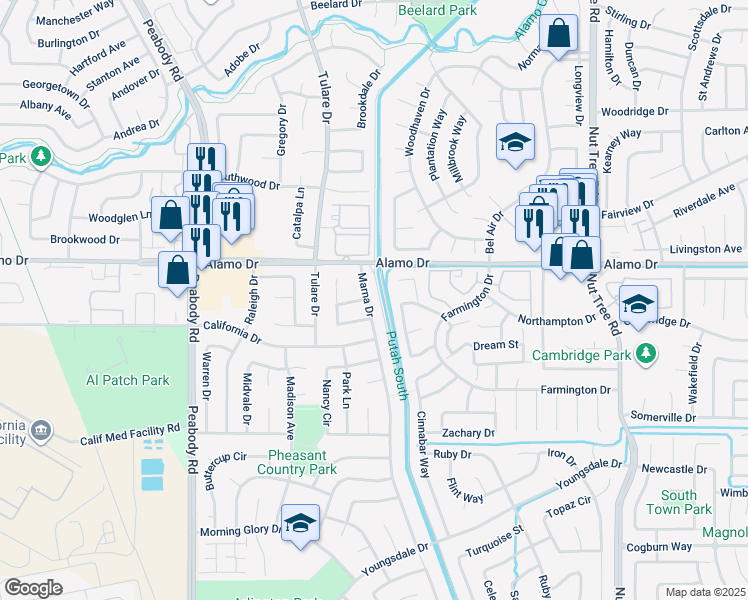 map of restaurants, bars, coffee shops, grocery stores, and more near 137 Marna Drive in Vacaville