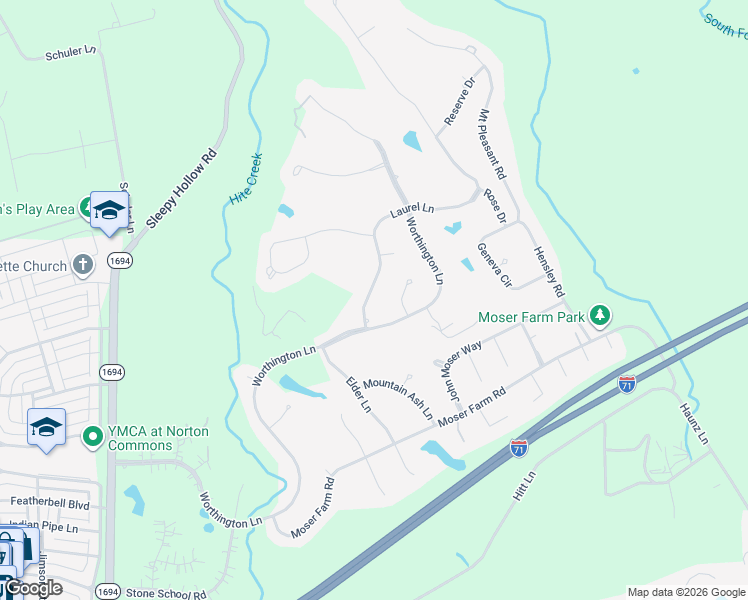 map of restaurants, bars, coffee shops, grocery stores, and more near 6124 Laurel Lane in Prospect