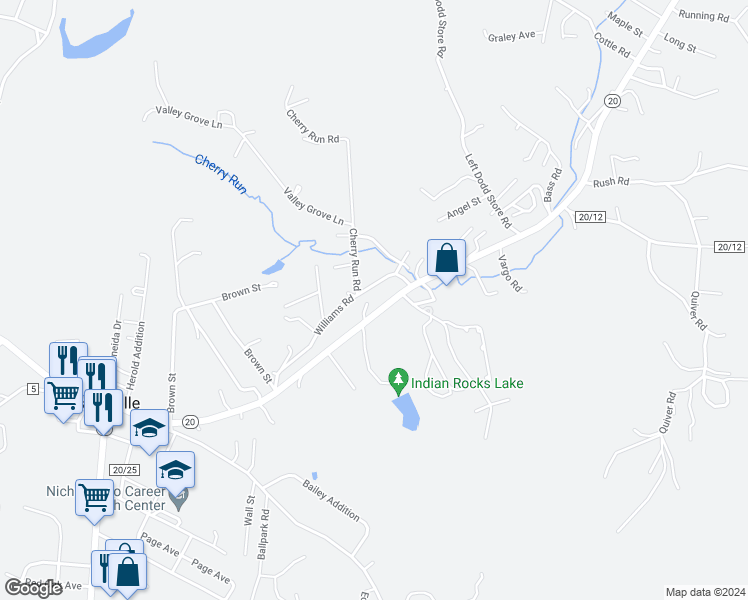 map of restaurants, bars, coffee shops, grocery stores, and more near Webster Rd in Craigsville