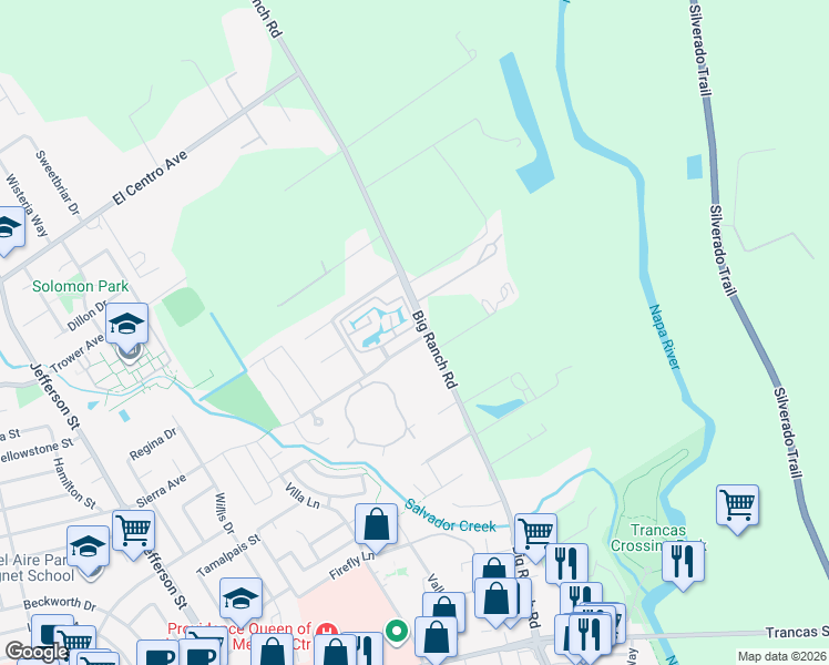 map of restaurants, bars, coffee shops, grocery stores, and more near 71 Fountain Grove Circle in Napa