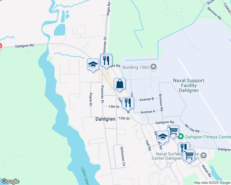 map of restaurants, bars, coffee shops, grocery stores, and more near 5431 Harbor Court in King George