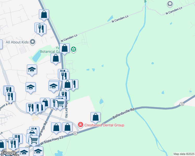 map of restaurants, bars, coffee shops, grocery stores, and more near in ORCHARD GRASS