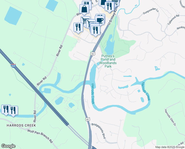 map of restaurants, bars, coffee shops, grocery stores, and more near 8804 U.S. 42 in Prospect