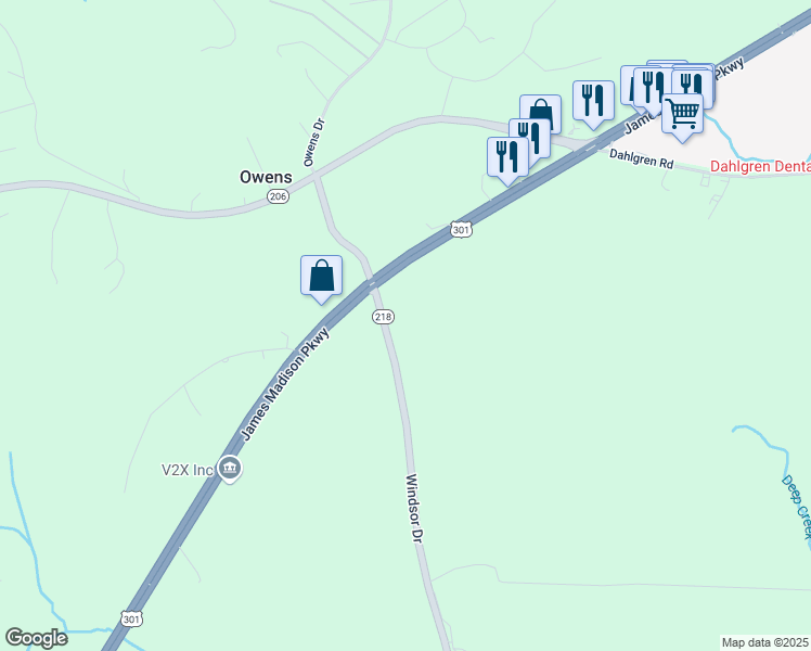 map of restaurants, bars, coffee shops, grocery stores, and more near 5421 Windsor Drive in King George