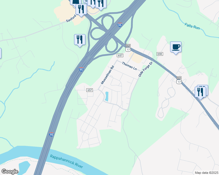 map of restaurants, bars, coffee shops, grocery stores, and more near 310 Brenton Road in Fredericksburg