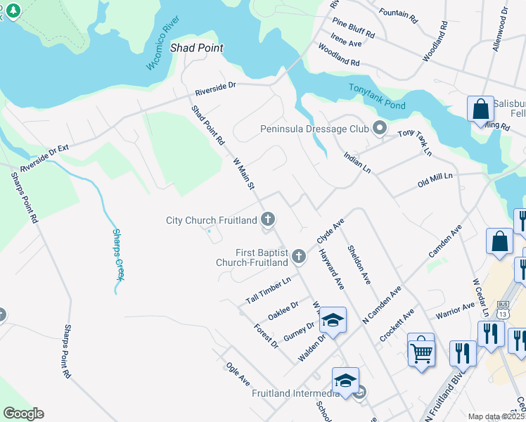 map of restaurants, bars, coffee shops, grocery stores, and more near 707 West Main Street in Fruitland