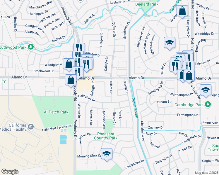 map of restaurants, bars, coffee shops, grocery stores, and more near 1137 Tulare Drive in Vacaville