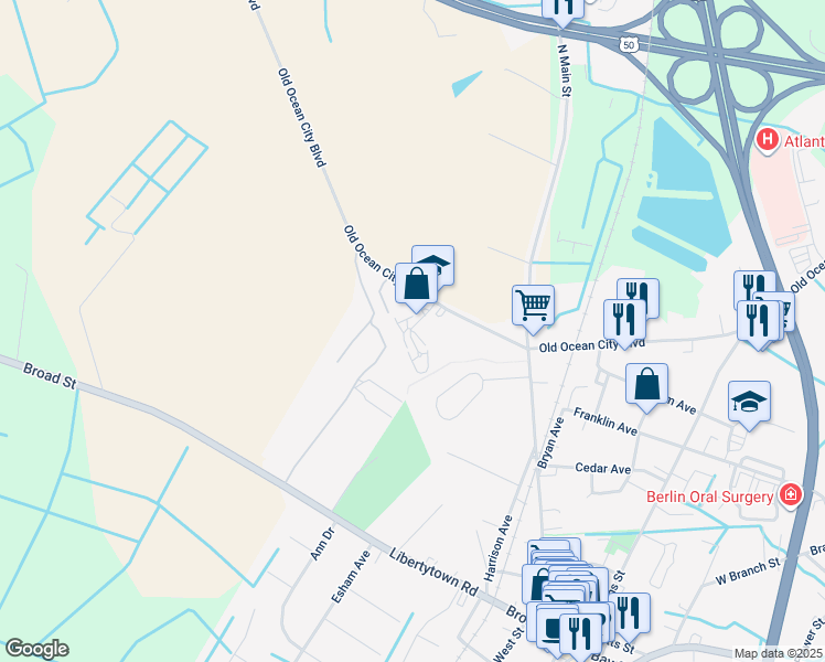map of restaurants, bars, coffee shops, grocery stores, and more near 10919 Sunlight Lane in Berlin