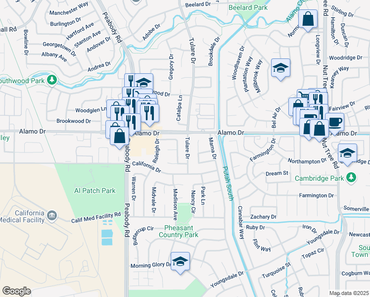 map of restaurants, bars, coffee shops, grocery stores, and more near 1137 Tulare Drive in Vacaville
