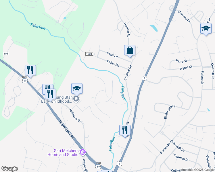map of restaurants, bars, coffee shops, grocery stores, and more near 100 Carriage Hill Drive in Fredericksburg