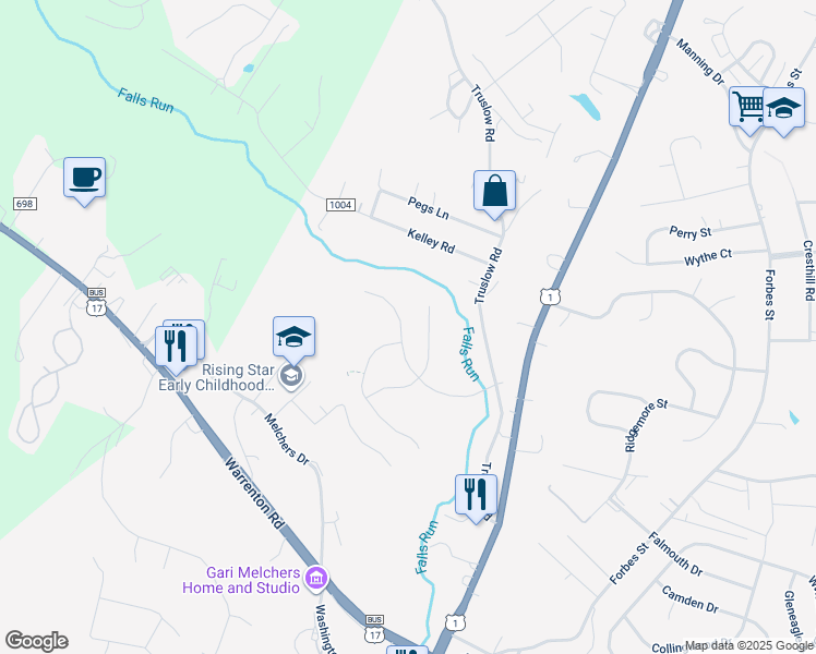 map of restaurants, bars, coffee shops, grocery stores, and more near 100 Carriage Hill Drive in Fredericksburg