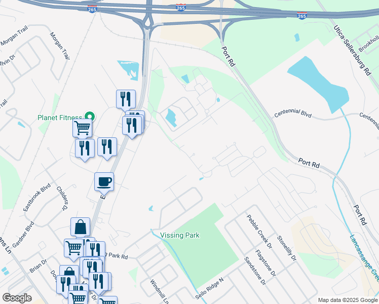 map of restaurants, bars, coffee shops, grocery stores, and more near 4029 Herb Lewis Road in Jeffersonville
