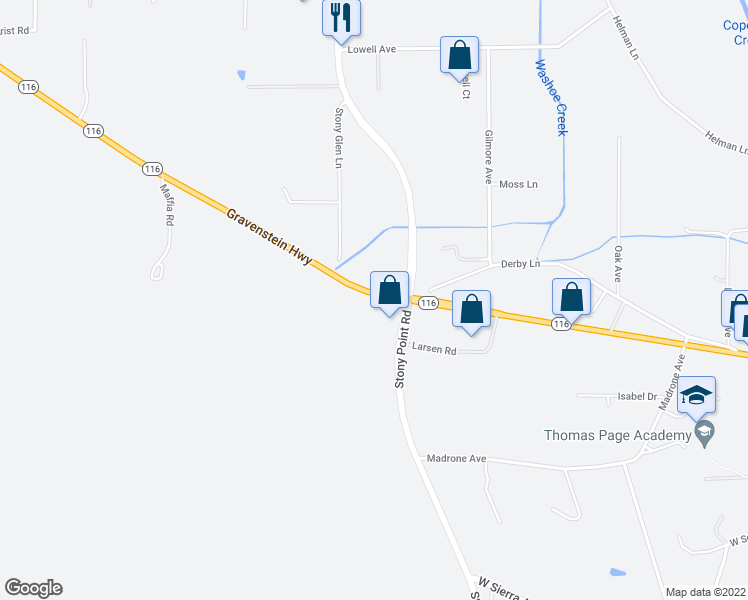 map of restaurants, bars, coffee shops, grocery stores, and more near 7086 Gravenstein Highway in Cotati