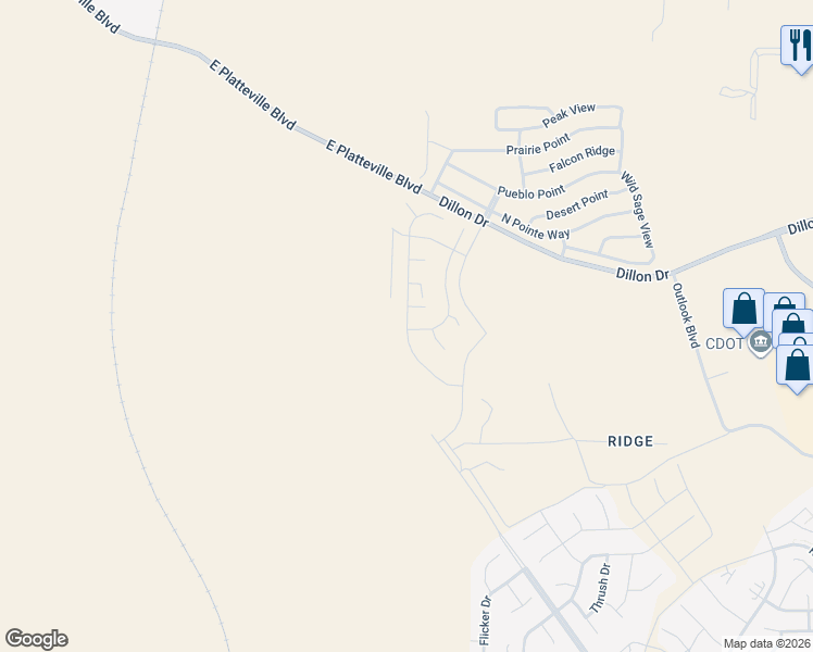 map of restaurants, bars, coffee shops, grocery stores, and more near 5913 Sawyer Ridge Drive in Pueblo