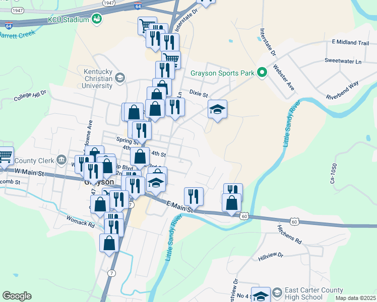 map of restaurants, bars, coffee shops, grocery stores, and more near Cs-1070-80 in Grayson