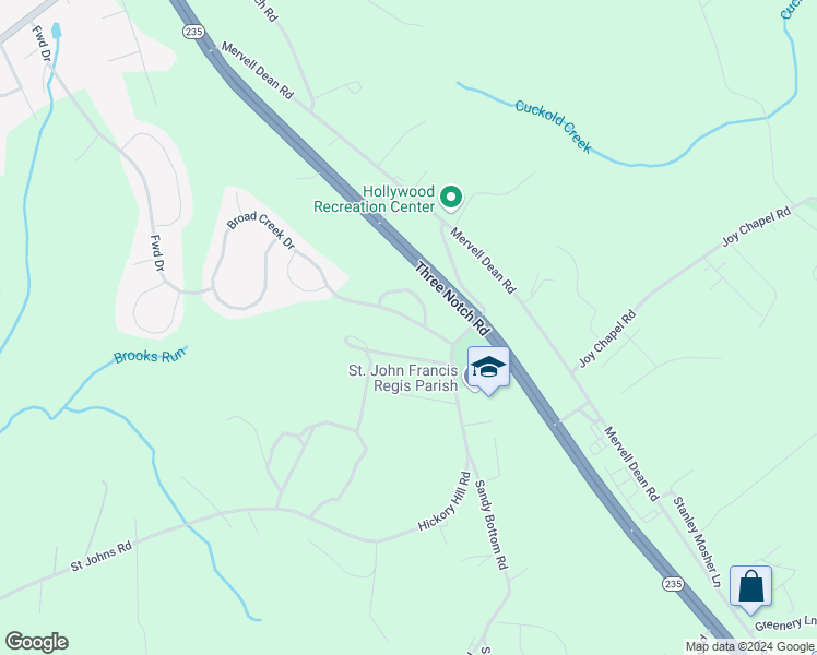 map of restaurants, bars, coffee shops, grocery stores, and more near 24337 Broad Creek Drive in Hollywood