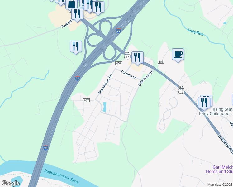 map of restaurants, bars, coffee shops, grocery stores, and more near 816 Anvil Road in Fredericksburg