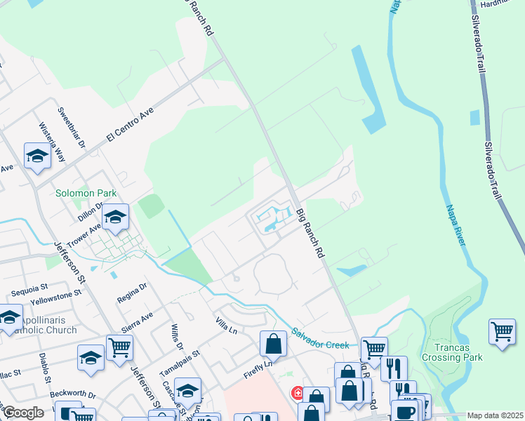 map of restaurants, bars, coffee shops, grocery stores, and more near 33 Fountain Grove Circle in Napa