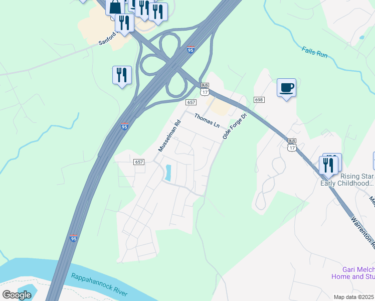 map of restaurants, bars, coffee shops, grocery stores, and more near 816 Anvil Road in Fredericksburg