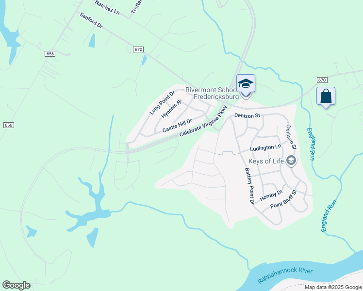 map of restaurants, bars, coffee shops, grocery stores, and more near 15 Sanibel Drive in Fredericksburg