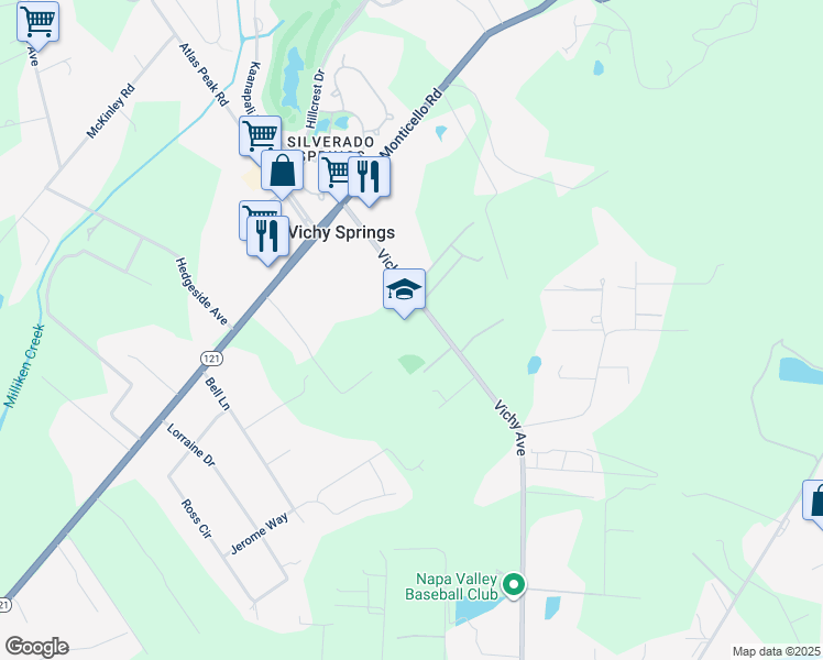 map of restaurants, bars, coffee shops, grocery stores, and more near 3261 Vichy Avenue in Napa