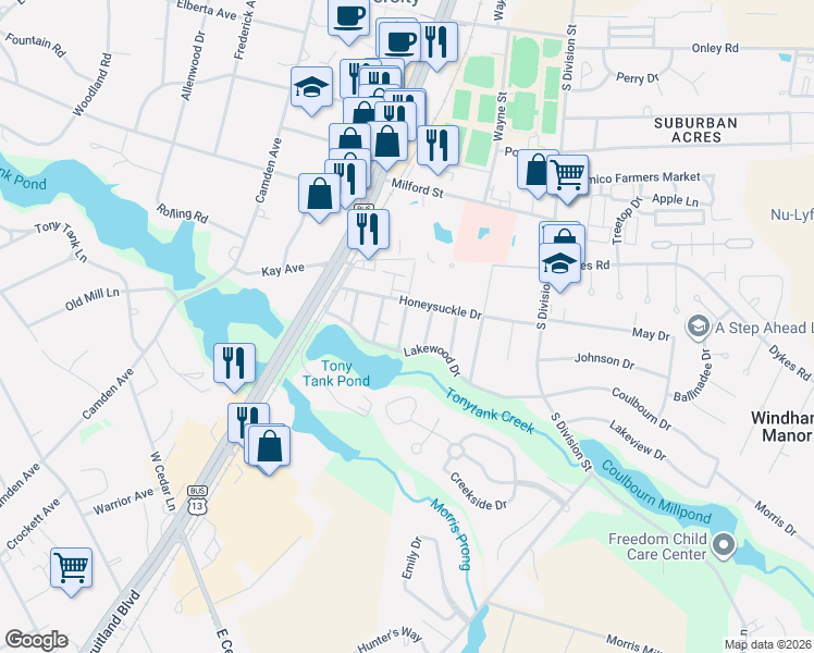 map of restaurants, bars, coffee shops, grocery stores, and more near 1500 Laurel Drive in Salisbury