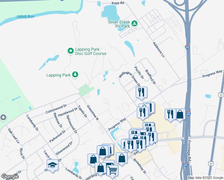 map of restaurants, bars, coffee shops, grocery stores, and more near 2263-2279 Wellington Green Drive in Clarksville