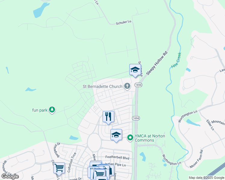 map of restaurants, bars, coffee shops, grocery stores, and more near 6409 Passionflower Drive in Prospect