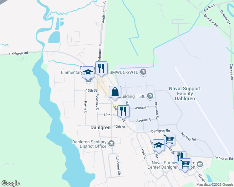 map of restaurants, bars, coffee shops, grocery stores, and more near 5392 Harbor Court in King George