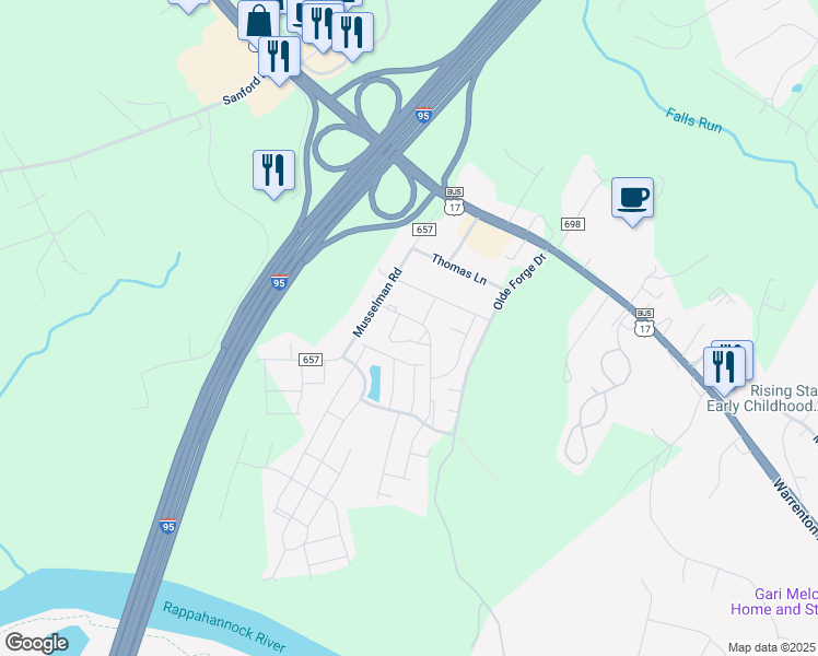 map of restaurants, bars, coffee shops, grocery stores, and more near 904 Anvil Road in Fredericksburg
