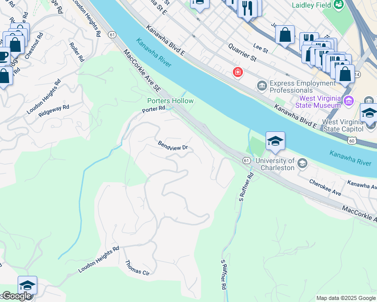 map of restaurants, bars, coffee shops, grocery stores, and more near 610 Rock Holly Road in Charleston