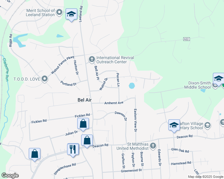 map of restaurants, bars, coffee shops, grocery stores, and more near 105 Bell Air Place in Fredericksburg