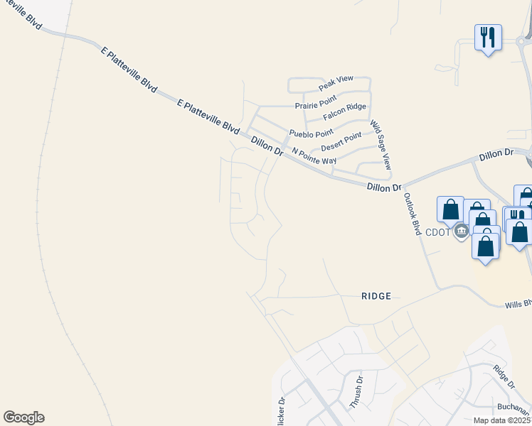 map of restaurants, bars, coffee shops, grocery stores, and more near 5925-6105 Harper Ln in Pueblo