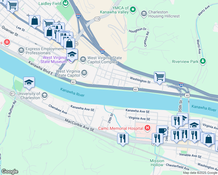 map of restaurants, bars, coffee shops, grocery stores, and more near 2026 California Avenue in Charleston