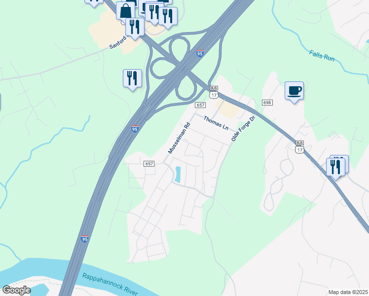 map of restaurants, bars, coffee shops, grocery stores, and more near 926 Anvil Road in Fredericksburg
