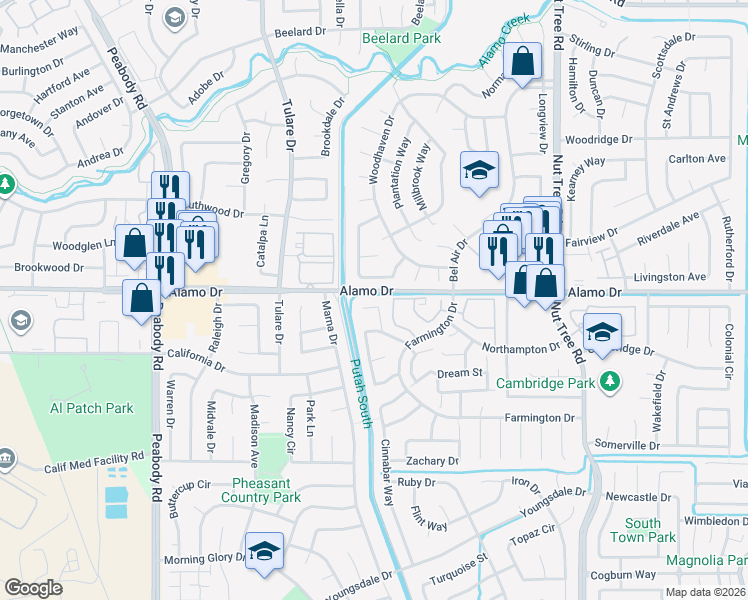 map of restaurants, bars, coffee shops, grocery stores, and more near 232 Gentry Circle in Vacaville