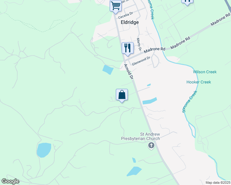 map of restaurants, bars, coffee shops, grocery stores, and more near 15644 Arnold Drive in Sonoma