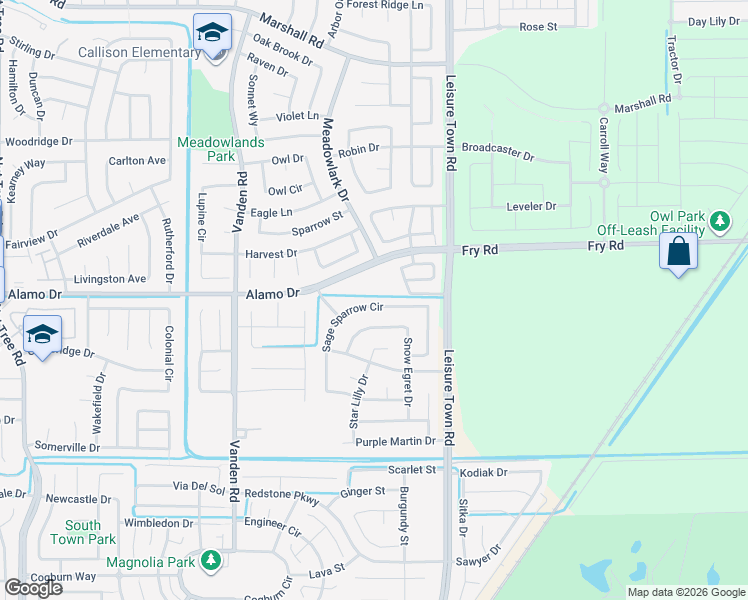 map of restaurants, bars, coffee shops, grocery stores, and more near 3870 Alamo Drive in Vacaville