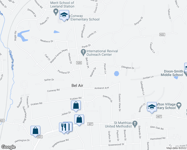 map of restaurants, bars, coffee shops, grocery stores, and more near 111 Walnut Drive in Fredericksburg