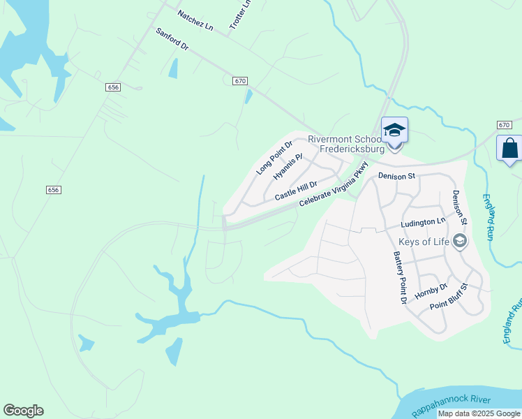 map of restaurants, bars, coffee shops, grocery stores, and more near 118 Castle Hill Drive in Fredericksburg