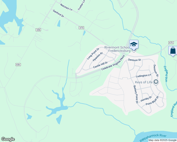 map of restaurants, bars, coffee shops, grocery stores, and more near 118 Castle Hill Drive in Fredericksburg