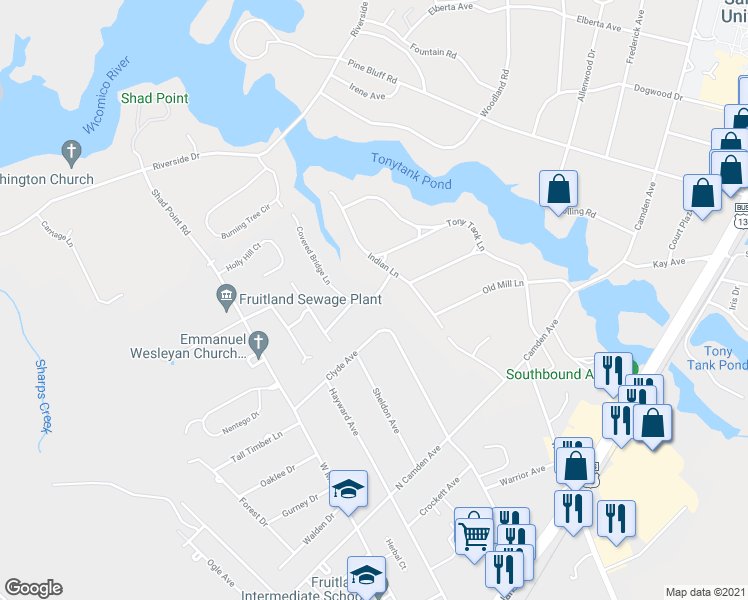 map of restaurants, bars, coffee shops, grocery stores, and more near 100 Covered Bridge Lane in Fruitland