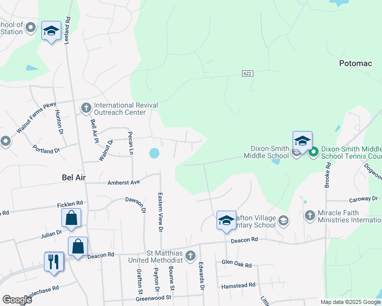 map of restaurants, bars, coffee shops, grocery stores, and more near 215 Ellington Drive in Fredericksburg