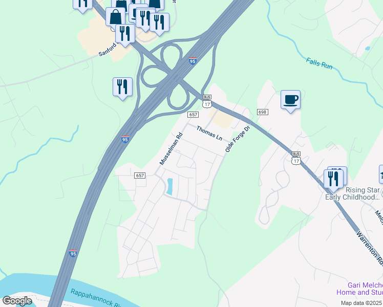 map of restaurants, bars, coffee shops, grocery stores, and more near 901 Anvil Road in Fredericksburg